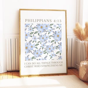 Philippians 4:13 | Physical Print | I can do all things | Bible verse print | Modern Scripture decor | Christian wall art | blue wall poster