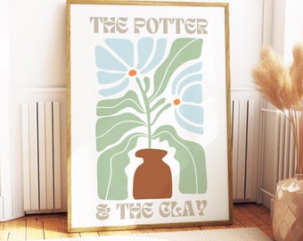 The Potter and the clay, pastel Christian Wall Decor, Printable Digital Download, Abstract Indie boho, blue green art, home decor, gifts