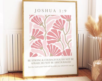 Josua 1:9 | Digitaler Download | Sei stark & mutig | Rote Schrift Wandkunst | Minimalistisch | Druckbare christliche Wanddekoration | Trendig