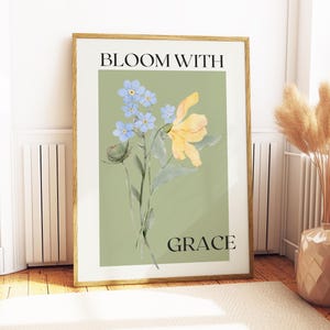 Bloom with Grace | Physical Print | Bible verse print | Modern Scripture decor | Christian wall art | wall decor | Green flower market