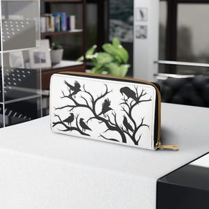 Gothic Crow Print Zipper Wallet: PU Leather Coin Purse