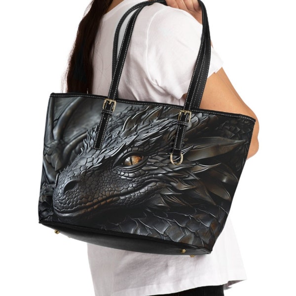 Black Dragon Purse!  Faux, PU Leather Shoulder Bag. Two Sizes Available. Dragon Lover, Black Handbag.  Gothic, Mysterious Dragon Purse!