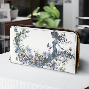 Carteira Sereia! Carteira com zíper! Carteira branca com uma sereia floral. Flores e sereia em ambos os lados! Carteira feminina, clutch.