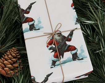 Rocker Santa Claus Guitar Music Holiday Fun Gift Wrap, Heavy Metal Santa, Christmas Decoration, Festive Paper, Xmas Crafts, Wrapping Paper,