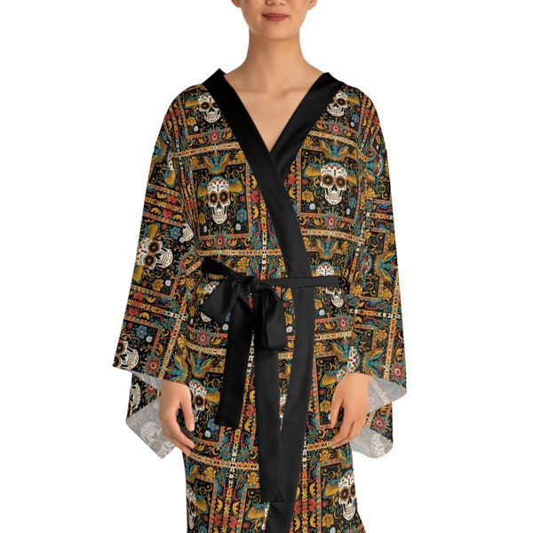 Robe kimono à manches longues, kimono gothique mexicain soyeux - design sud-américain élégant, confort luxueux, robe, veste, kimono unisexe
