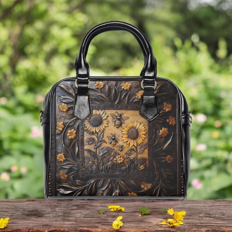 Embroidered Bees Faux Leather Handbag - 5 Colours
