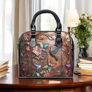 Sac à bandoulière colibri, sac à main en similicuir repoussé oiseau mignon, cuir végétalien, cadeau pour amoureux des oiseaux, accessoire de mode nature, sac à main porté épaule,