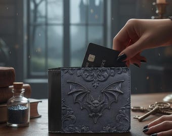 Bat Wallet! Bifold Wallet Gothic Accessory, Horror Lover Gift, Small Men's Billfold, Compact Back Pocket Size, Boy's Gift, Edgy Billfold