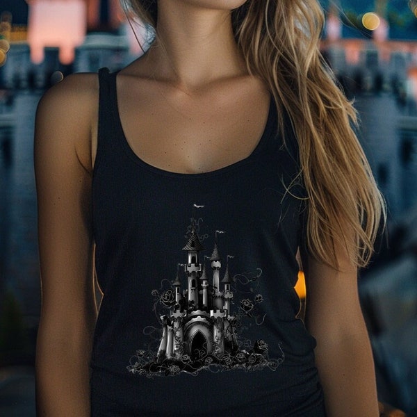 Gothic, Haunted Fairy Tale Castle Tank, Edgy Princess Chic, Women's Racer Back, Multiple Colors, Gothic Castle Shirt, Fun Vacation Tee