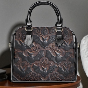 Gothic Bat Print Purse: Faux Leather Halloween Handbag