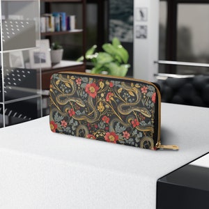 ¡Cartera de serpiente! Cartera con cremallera con serpientes y flores. Cartera floral. ¡Cartera de mano con serpientes y flores! ¡Cartera divertida y diferente! Serpientes y flores.