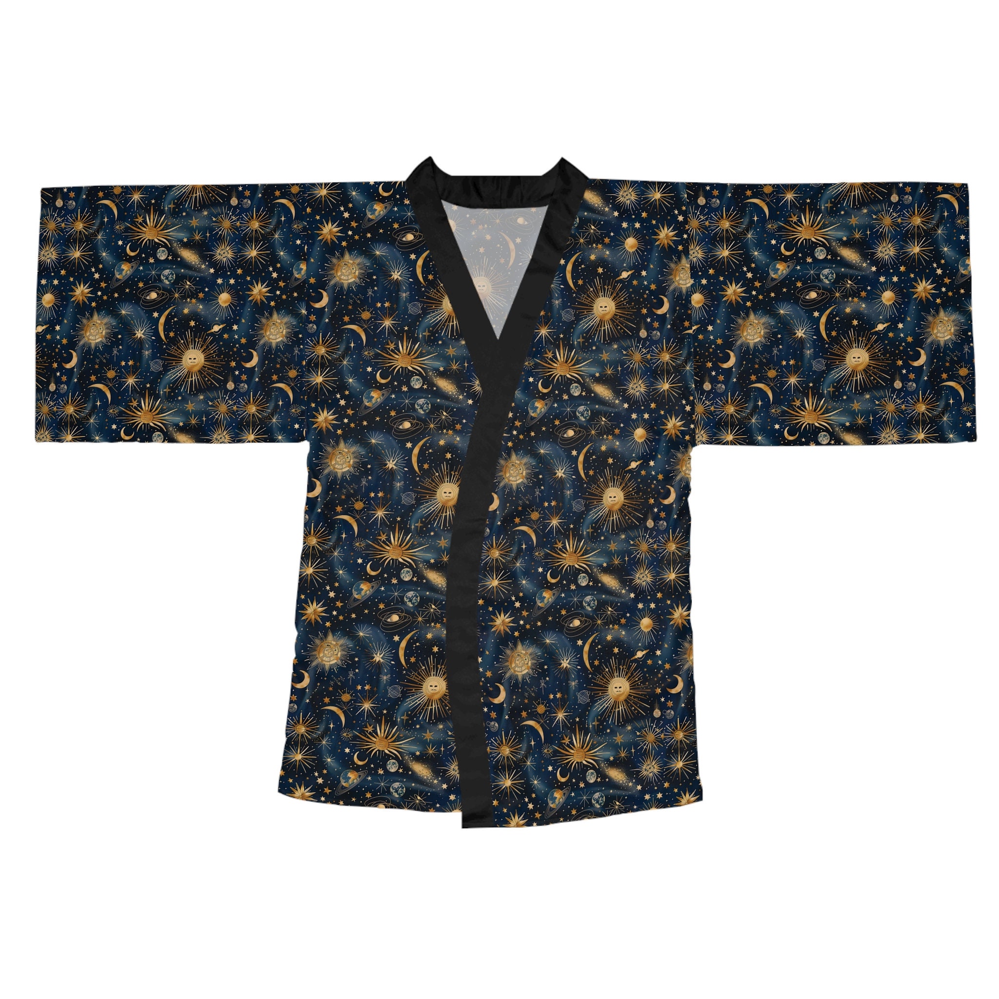 Long Sleeve Kimono Robe,celestial Black Kimono, Festival Fashion ...