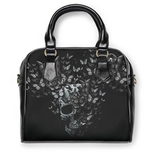 Gothic Handbag, Skull and Butterflies Gothic Purse, Alternative Rocker Cool Bag, Stylish Goth Bag, Edgy Crossbody Purse, Goth Girl Satchel. image 3