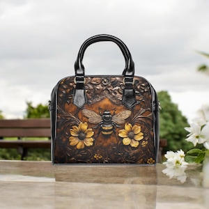 Bee Shoulder Handbag, Faux Western Tooled Leather Bee Purse, Cute Western Bag, Fashion Handbag, Bee Lover Purse, Crossbody, Handled, Satchel
