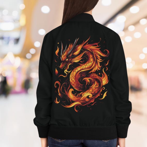 Fire Dragon Bomber Jacket: Lightweight Women's Fantasy Outerwear