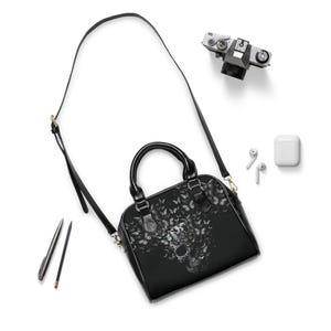 Gothic Handbag, Skull and Butterflies Gothic Purse, Alternative Rocker Cool Bag, Stylish Goth Bag, Edgy Crossbody Purse, Goth Girl Satchel. image 5