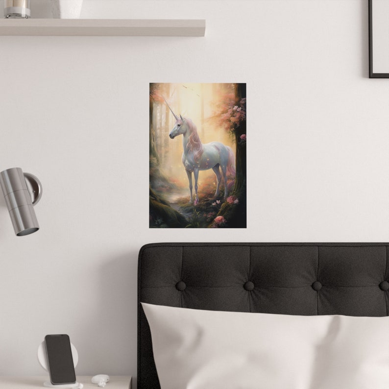 Unicorn Poster! Pretty Unicorn Standing in a Sunlit Forest With Pink ...