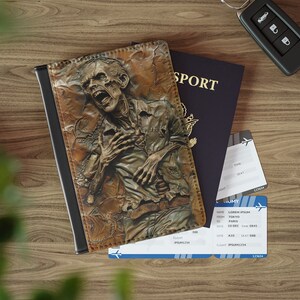 Funda de pasaporte zombi, funda de pasaporte zombi, cartera de viaje de piel sintética espeluznante, funda de pasaporte de cuero repujado. ¡Gótica y macabra!