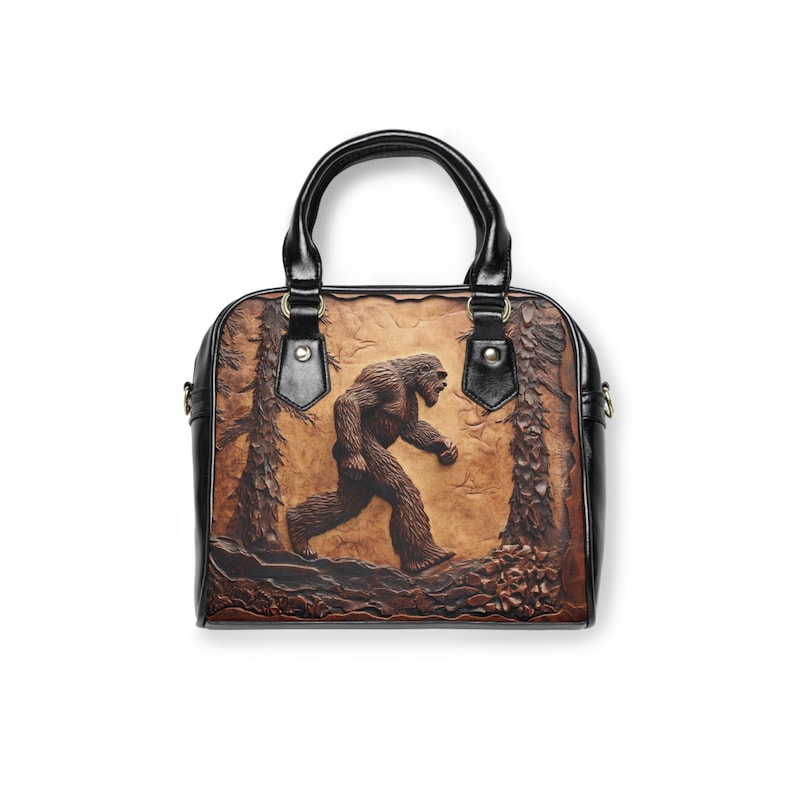 Shoulder Handbag, Big Foot Sasquatch Forest Faux Tooled Leather Unique Design, Tote Purse, Travel Bag, Crossbody Clutch, Trendy Satchel image 6