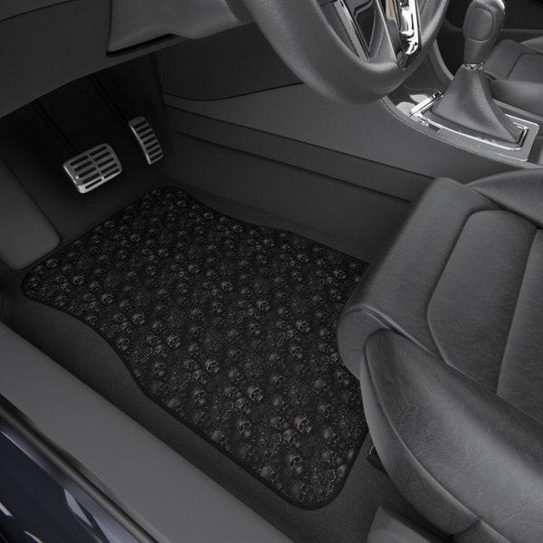 Floor Mats!  Car Mats (Set of 4). Shades of black.  Skulls and Flowers.  Front and back mats. Gothic, Cool, Great Car, Truck Accessory.