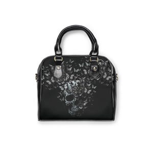 Gothic Handbag, Skull and Butterflies Gothic Purse, Alternative Rocker Cool Bag, Stylish Goth Bag, Edgy Crossbody Purse, Goth Girl Satchel. image 4