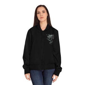 Women's Bomber Jacket! Black jacket with butterflies and skulls! Pretty jacket, zip up jacket! Gothic girl's jacket, skulls! Cool jacket! image 3