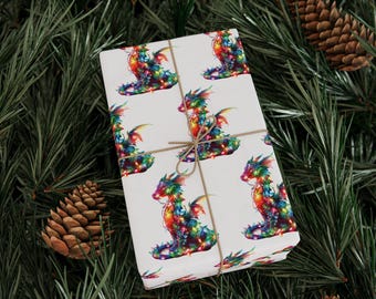 Dragon Christmas Wrapping Papers, Holiday Fantasy Xmas Gift Wrap, Light Dragon Pattern, Festive Gift Wrap, Seasonal Wrapping Paper