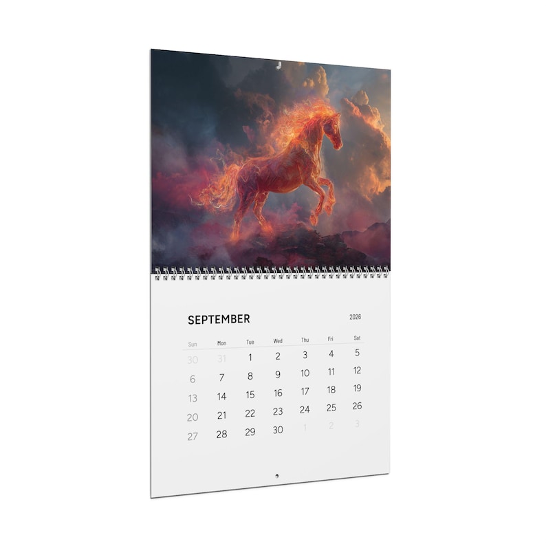 Wandkalender Feuerpferd, 2026 Wandkalender, Jahr des Feuerpferdes, Fantasy Pferde, mystische Western, Feuerpferde Bild 2