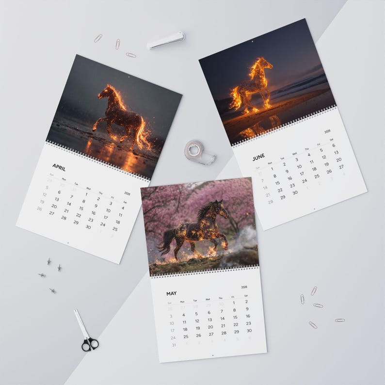 Wandkalender Feuerpferd, 2026 Wandkalender, Jahr des Feuerpferdes, Fantasy Pferde, mystische Western, Feuerpferde Bild 12