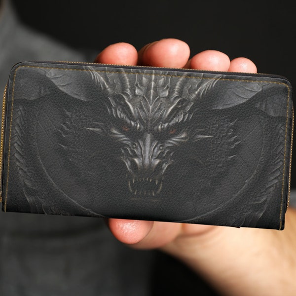 Wallet! Men's Zipper Wallet,Fierce Dragon Unisex Faux Leather Wallet:For Dragon Enthusiasts.Black Wallet, Slim Wallet.Great For Men/Women!