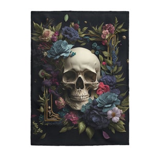 Velveteen Plush Blanket with a large skull and flowers.  Skull Blanket!  It&#39;s so pretty and soft!   Soft throw with a pretty gothic image.