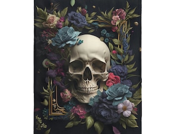 Velveteen Plush Blanket with a large skull and flowers.  Skull Blanket!  It's so pretty and soft!   Soft throw with a pretty gothic image.