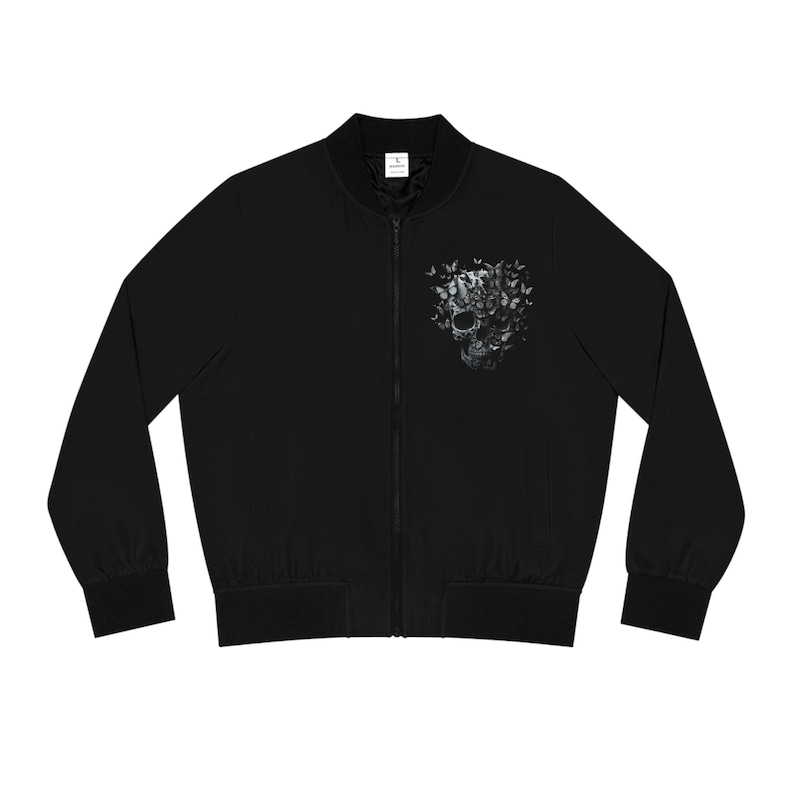 Women's Bomber Jacket! Black jacket with butterflies and skulls! Pretty jacket, zip up jacket! Gothic girl's jacket, skulls! Cool jacket! image 4