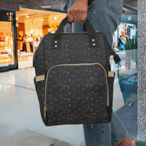 Black Skulls & Flowers Diaper Backpack: Gothic Travel Bag
