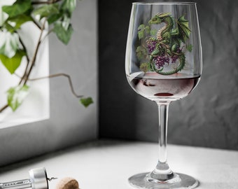 Dragon Wine Glass, 12oz. Wine Lover.  House Warming Gift. Dragon Collector!  Elegant Wine Glass, Dragon Home Decor. Wine Glasses. Fun Gift.