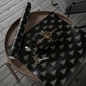 Gothic Wrapping Paper, Skulls on a Christmas Tree, Alternative Gift Wrap - Black Paper With Bone White Tree & Skulls, Elegant, Edgy Paper image 5