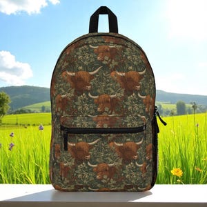 Highland Cow Print Backpack: Cottagecore School Rucksack