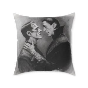 Classic Gothic Horror Throw Pillow, Black and White Halloween Decor, Vampire Lovers, Home Theater, Spooky Pillow, Couch Bed Throw Pillow