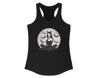 ¡Camiseta sin mangas estilo racerback para mujer! Oscura, gótica, macabra. Estilo eterno. Murciélagos, camiseta sin mangas estilo vampiresa. Moda de Halloween, estilo etéreo.