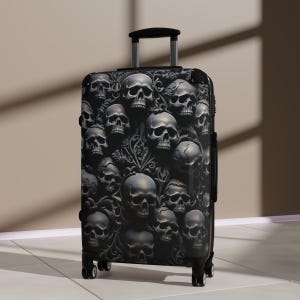 Dark Skull Suitcase. Gothic luggage.   Suitcase with skulls.  Luggage for Men/Women.  Suitcase on wheels.  Black luggage. Top Seller!