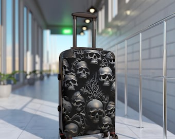 Dark Skull Suitcase Gothic luggage  Suitcase With Skulls Luggage for Men/Women Wheels, Lock, 3 Sizes Top Seller! Cool Edgy Travel Gear