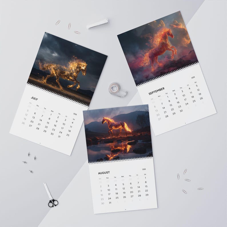 Wandkalender Feuerpferd, 2026 Wandkalender, Jahr des Feuerpferdes, Fantasy Pferde, mystische Western, Feuerpferde Bild 13