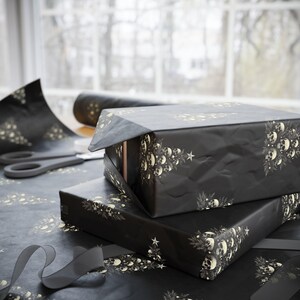 Gothic Wrapping Paper, Skulls on a Christmas Tree, Alternative Gift Wrap - Black Paper With Bone White Tree & Skulls, Elegant, Edgy Paper image 4