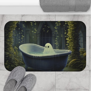 Bath Mat!  Cute ghost in a tub!   Mystical ghostly bathroom!  Fun shower mat.  Gothic bathroom, home decor, anti slip.  Bath rug, mat!