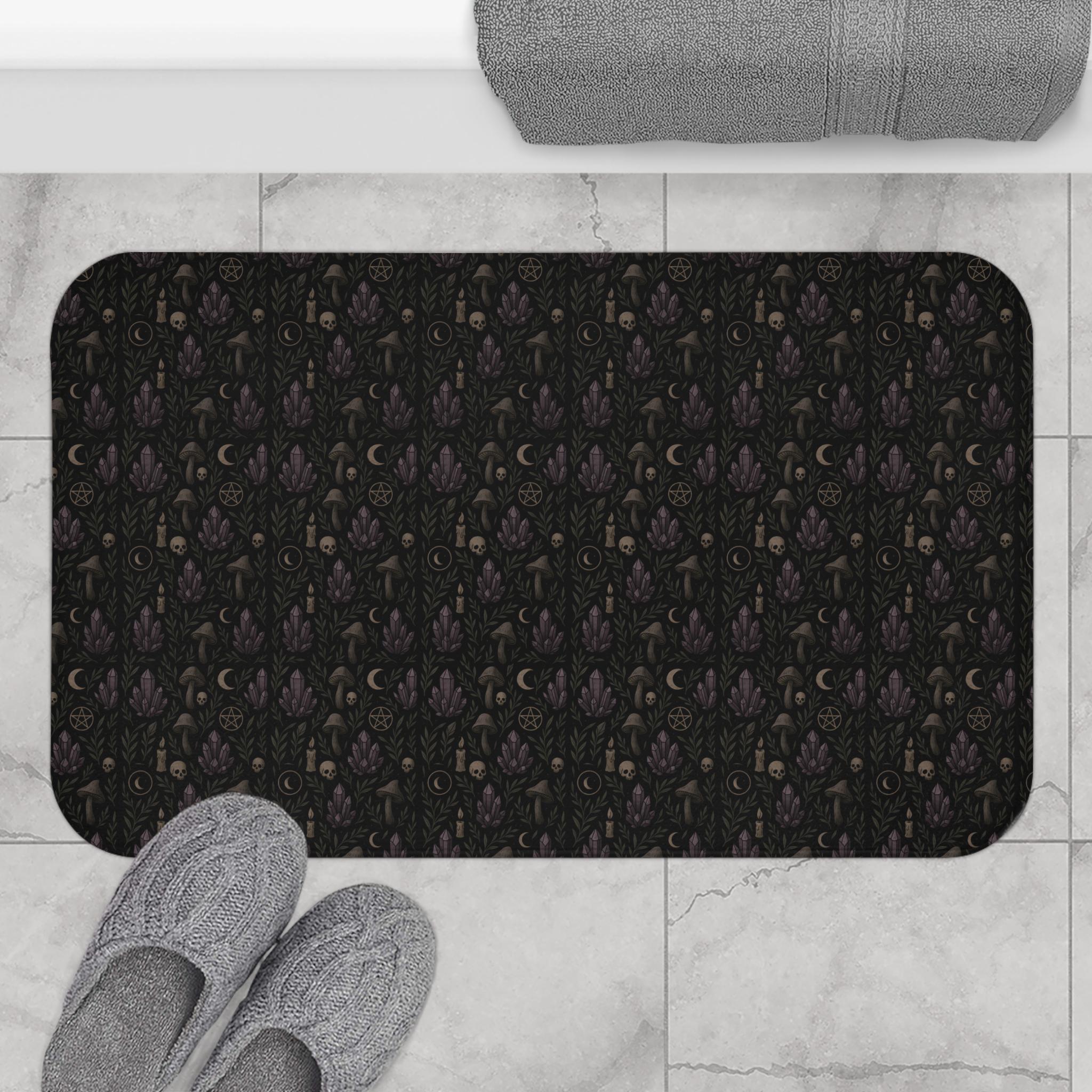 Badmat Gothic Heks Decor Schedels Kristallen Paars Zwart Traagschuim Antislip Badkamer Tapijt Witchy Occult Esthetisch Goth Home Decor