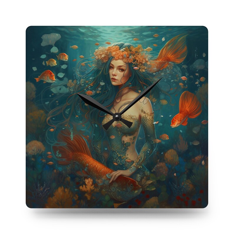 Mermaid Wall Clock Stunning Mermaid on a Round or Square Clock. Battery
