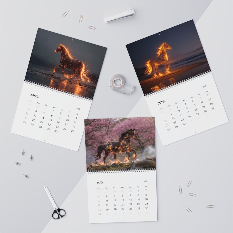 Wandkalender Feuerpferd, 2026 Wandkalender, Jahr des Feuerpferdes, Fantasy Pferde, mystische Western, Feuerpferde Bild 5