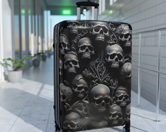 Dark Skull Suitcase. Gothic luggage.   Suitcase with skulls.  Luggage for Men/Women.  Suitcase on wheels.  Black luggage. Cool suitcase.