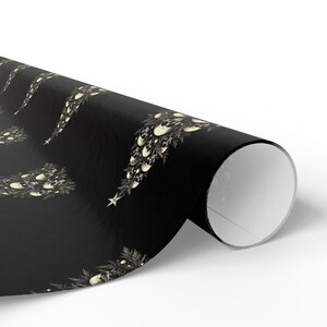 Gothic Wrapping Paper, Skulls on a Christmas Tree, Alternative Gift Wrap - Black Paper With Bone White Tree & Skulls, Elegant, Edgy Paper image 3
