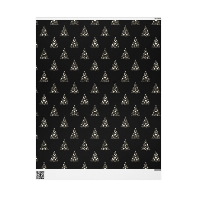 Gothic Wrapping Paper, Skulls on a Christmas Tree, Alternative Gift Wrap - Black Paper With Bone White Tree & Skulls, Elegant, Edgy Paper image 8